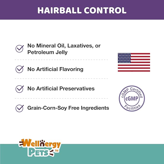 Natural Hairball Control Chews for Cats – Hairball Remedy & Aid with Omega 3 6 Fatty Acids, Zinc, Biotin, Cranberry, and Fiber. Promotes Skin & Coat, Digestive, Urinary Health. 30ct