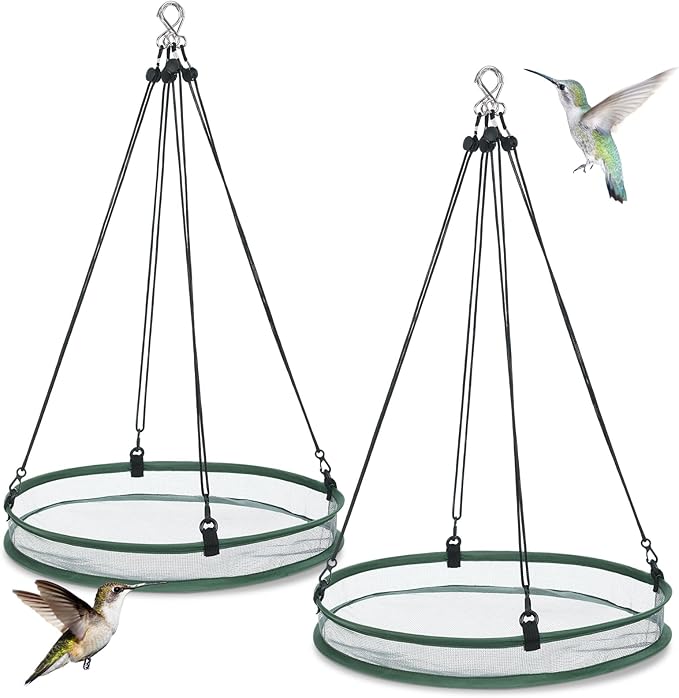 FoldTier 2 Pieces 16 Inch Universal Wild Bird Seed Catcher Hanging Hoop Platform Bird Seed Catcher Tray for Hummingbird Feeders Bee Feeder Outdoor Garden Accessories