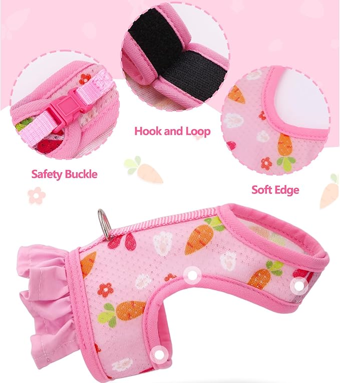 Rabbit Harness and Leash Set, Bunny Vest Guinea Pig Clothes Ferret Rats Hamster Escape-Proof Soft Mesh Cute Carrot Pattern for Chinchilla Small Animals Pet Kitten Puppy Orange M
