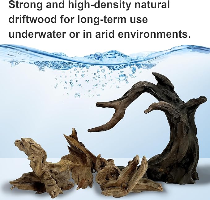 Aquarium Driftwood Decor Set - 1 Anubias Resin Model & 3Pcs Small Natural Driftwood 2-4 inch for Aquascaping, Fish Tank Landscape Design