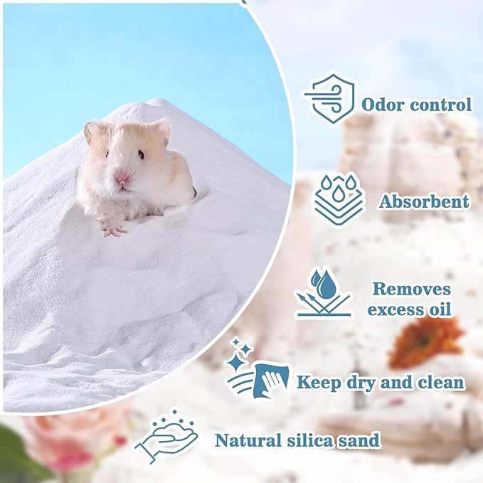 Hamster Sand Bath - Whit Fine Sand Hamster Bedding Reptile Silica Sand Gerbil Hideout for Hamster Chinchillas Gerbil Small Animals Small Pets (White, 1.1 lb + L Hamster Bathtub + Scoop)