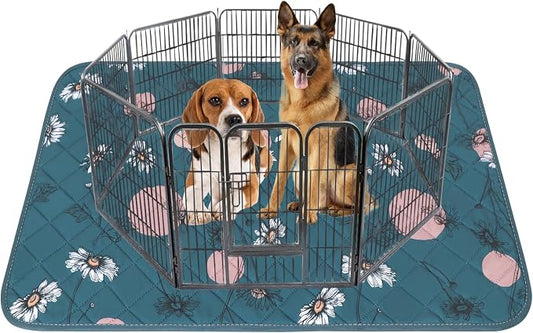 IEUUMLER Washable Pee Pads for Dogs, 1 Pack Non-Slip & Waterproof Whelping Pad, Reusable Puppy Potty Training Pad with Fast Absorbent for Playpen EU007 (Navy Blue Daisy, 71"X71"-1pcs)