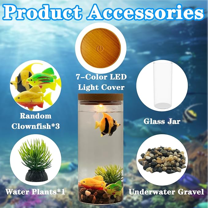 Aquarium Water Lamp, Fish Tank Style Decorative Lamp with Artificial Fish & Plants, LED Ambient Light for Home, Office, Bedroom, Relaxation & Unique Gifts