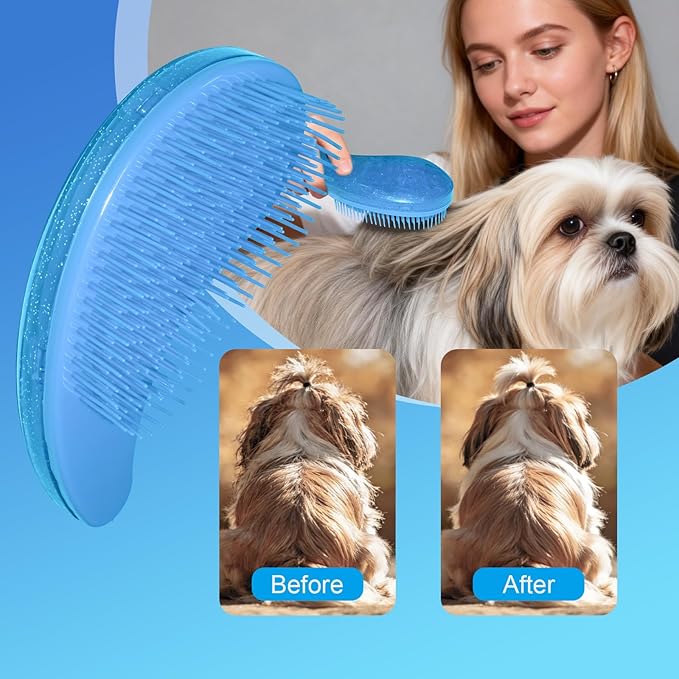 Small Dog Brush- Grooming Tool for Teddy, Yorkies, Maltese, Shih Tzu, Chihuahua - Puppy Hair Brush (Glitter Blue)