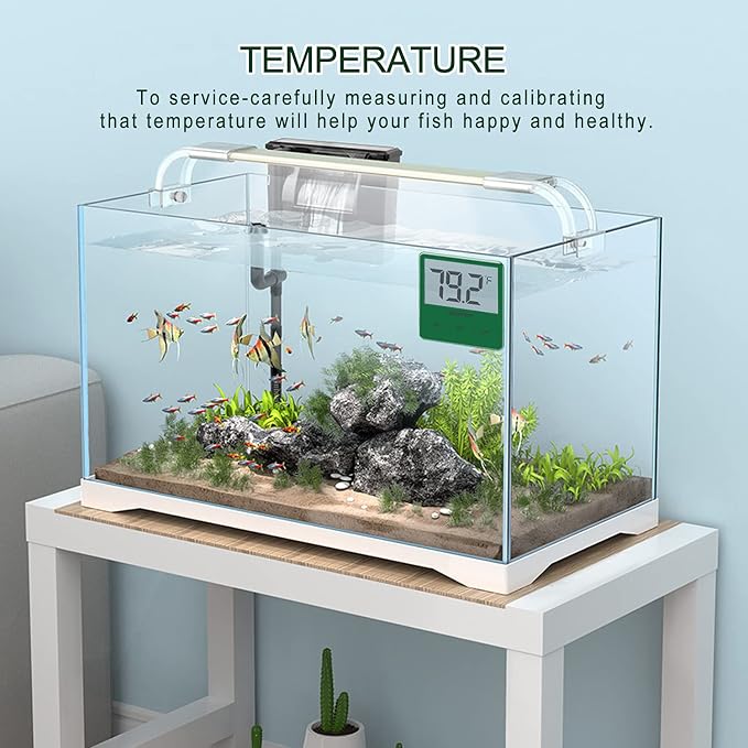 Aquarium Thermometer Digital Fish Tank Thermometer with Large LCD Display Stick On Water Terrarium Temperature Sensor Gauge for Reptiles Turtle Amphibians