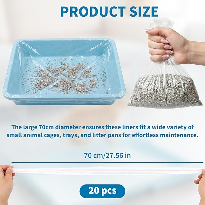 20PCS Disposable Plastic Cage Liners - 70cm Plastic litter pan liners for Small Animal Cages, Leakproof Cage Liners for Rabbits Guinea Pigs, Litter Box Film Liners for bunny rabbit litter box liners
