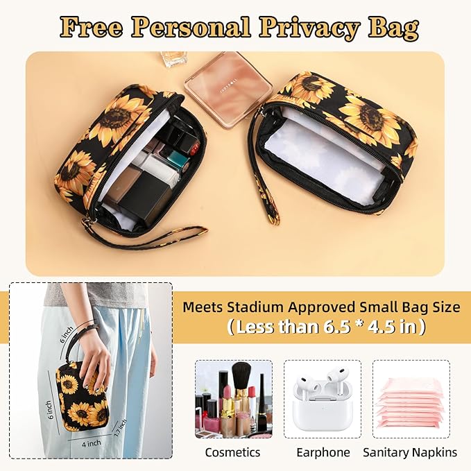Mini Clear Backpack for Stadium Approved 12x6x12, Small Transparent Backpacks Plastic See Through Clear Bag for Kids Girls Women for Sporting Event, Concerts, Work, Festival (Sunflower)