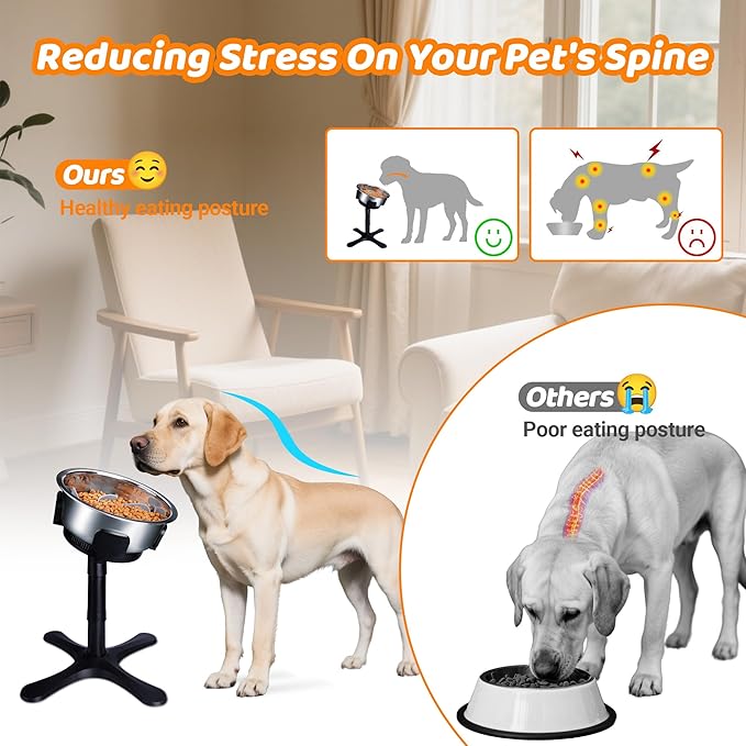 Elevated Adjustable Dog Bowl Feeding Stand, 3 Heights and Tiled Ajudst, Compatible with Moost Feeding Bowls, Great for Medium Large Dogs(Dog Food Bowl Stand 2 Pack)