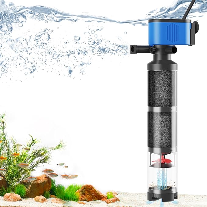 660GPH Internal Aquarium Filter 60-300 Gallon 35W Submersible Quiet Pump with Wave-Maker, Oxygenation & Adjustable Air Flow Fish Tank Filter for Fresh/Saltwaterr Turtle Tanks Small Ponds