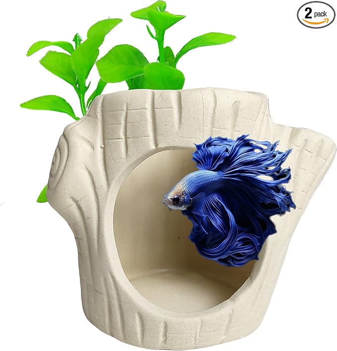 SpringSmart 2Pack Aquarium Cave & Artificial Plant – Fish Hideout Decorations for Betta, Shrimp to Breed & Play