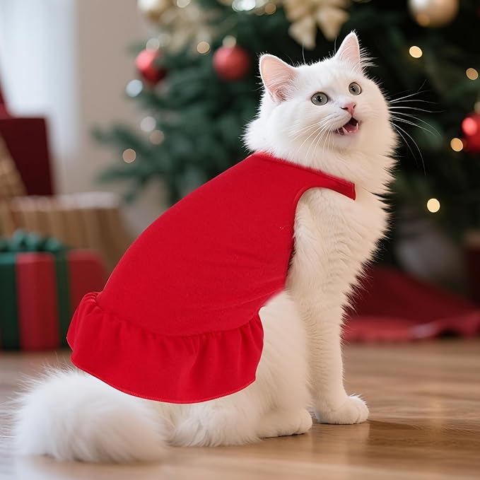 2 Pcs Dog Dresses Cat Skirt Solid Color Dog Clothes Summer Sleeveless Puppy Girl Clothes for Small Pet Dogs Cats (Red,Dark Green, Large)