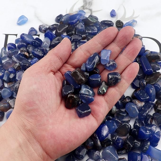 Aquarium Gravel 0.96LB Vase Filler Home Decor Fish Tank Crushed Stones Natural Pebbles Succulent Rocks Polished Irregular Shaped Bulk - Blue