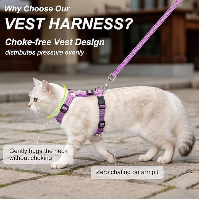 BEAUTYZOO Cat Harness, Escape Proof Cat Leash and Harness Set for Walking, Soft Breathable Vest Harness with Neck Adjustable, Reflective Easy-Control Kitten Harness for Cats (Star Design),Purple M