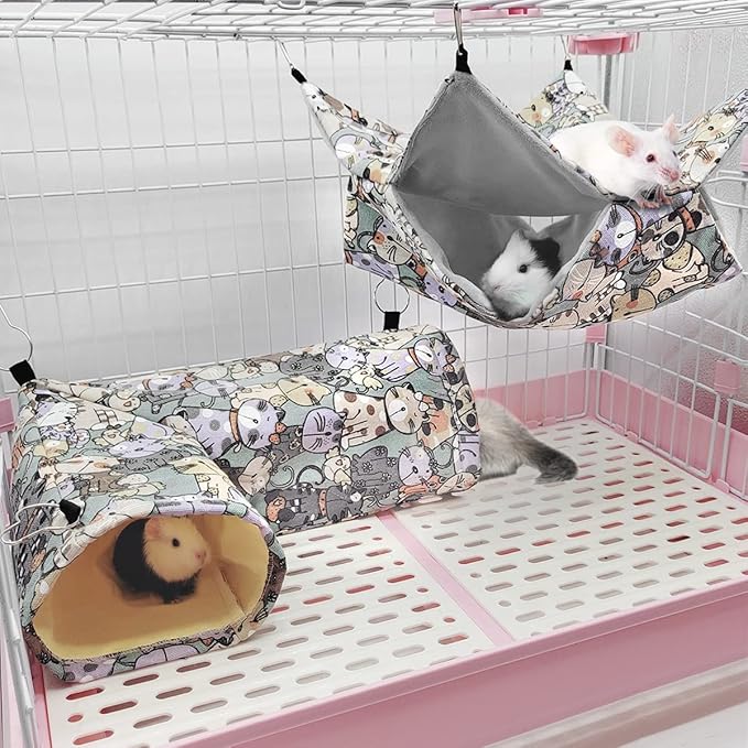 EAEDMY Guinea Pig Ferret Rat Corner Tunnel and Hammock, Safe Construction, Suitable for Small Pets, Easy to Clean, Convenient Installation