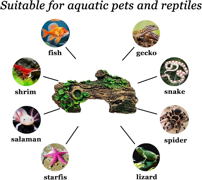 Aquarium Décor Artificial Driftwood House Fish Tank Ornamnt Cave | Bettas House ,Resin Hollow Tree Trunk Décor，Reptile Terrarium Decor，Fish Shrimp Goldfish Reptile Hide Cave for Play & Res