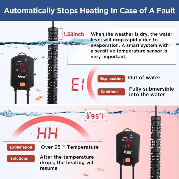 hygger Aquarium Arowana Heater,800W Removable Shell Submersible Fish Tank Heater with LED Digital Display,800W for 80-220 Gallon Medium and Large Freshwater and Saltwater Fish Tank
