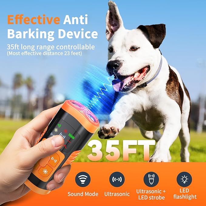 Dog Bark Control Devices - Ultrasonic Anti Barking Deterrent for All Dogs, Pets Gentle Trainer with LCD Screen, 35 ft Range Barkguard Stopper, Portable Humane Behavior Training Tools Indoor Outdoor