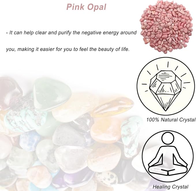 Erliway 100g Natural Pink Opal Crystal Chips 7-9mm Tumbled Stones | Small Crushed Crystal Stone, Polished Crystals Chips for Fish Tank, Healing Tumbled Rocks for Reiki Jewelry Making Home Décor