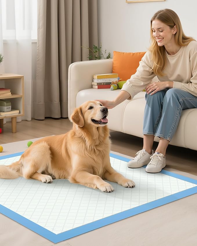 Powools Puppy Pads - 100 Packs, 34"×28" Ultra-Large Puppy Pads, Tear-ResistantPee Pads for Dogs, 6-Layer Ultra-Absorbent & Quick-Dry Black Training Pads