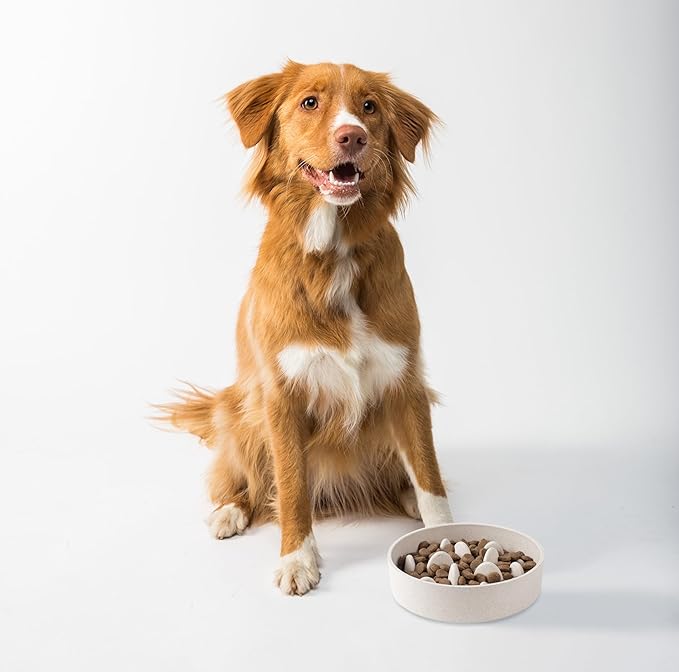 Fuzzl Titan Bamboo Slow Feeder Dog Bowl Large with Ultra Grip Rubber Base Pet Bowl 8 Inch