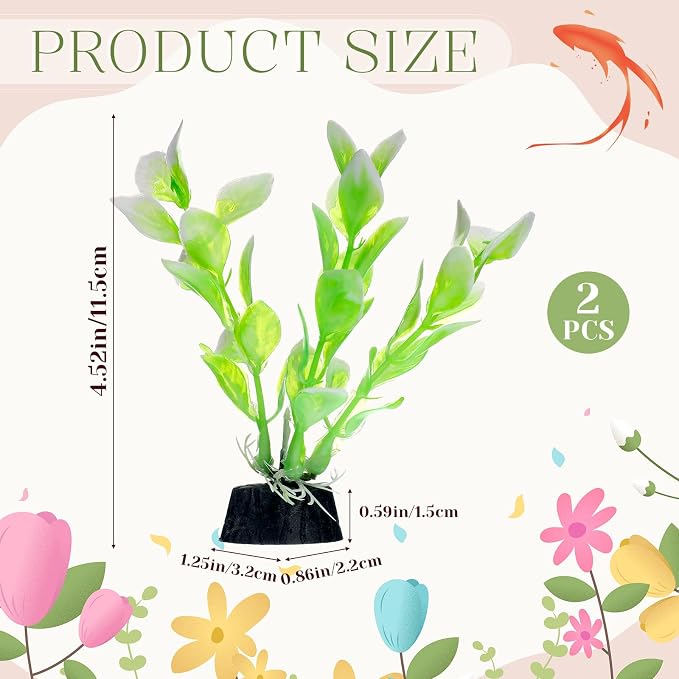2 Pcs 4 Inch Small Aquarium Plants for Betta Fish Tank, Aquarium Plants Decorations Fish Tanks Plants Leaf Hammock Water Grass Decoration(Green)