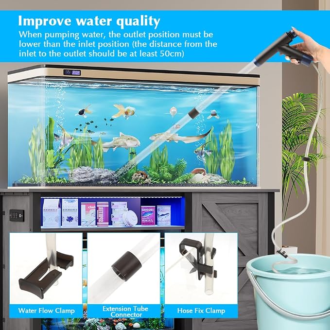 Aquarium Siphon Gravel Cleaner, Fish Tank Vacuum Cleaning Kit, Manual Water Changer Pump for Aquarium and Turtle Tanks, Gravel Vacuum Sand Washer for Removing Waste and Debris(COLOR:Black+Transparent)