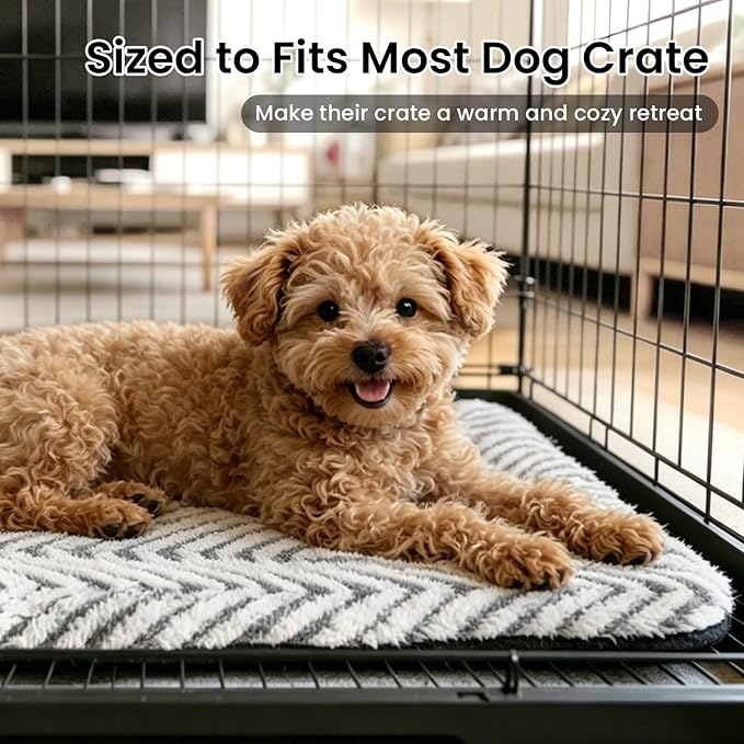 Mora Pets Washable Dog Crate Pad Soft Dog Kennel Bed Crate Mat for Small Medium Dogs, Puppies & Large Cats Flat Pet Bed with Anti-Slip Bottom for Cage & Carrier Sleeping Chevron Grey 30 x 19