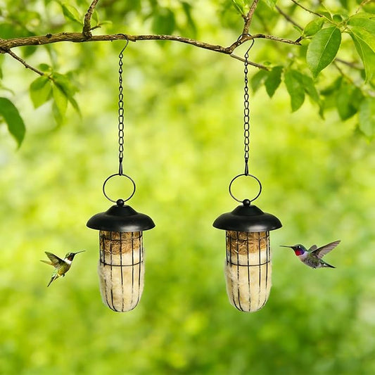 2PCS Bird Nesting Material, Refillable Hummingbird Nesters Metal Cage Holder with Wool Material for Wild Birds Nesting Station, Nest House for Bird Lover Gifts, Bird Watching Gifts for Outdoor Patio