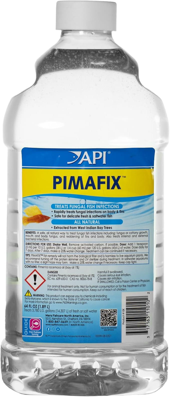 API PIMAFIX Freshwater and Saltwater Fish Remedy 64-Ounce Bottle | Reef and live-plant safe, colorless formula, will not alter pH or discolor water