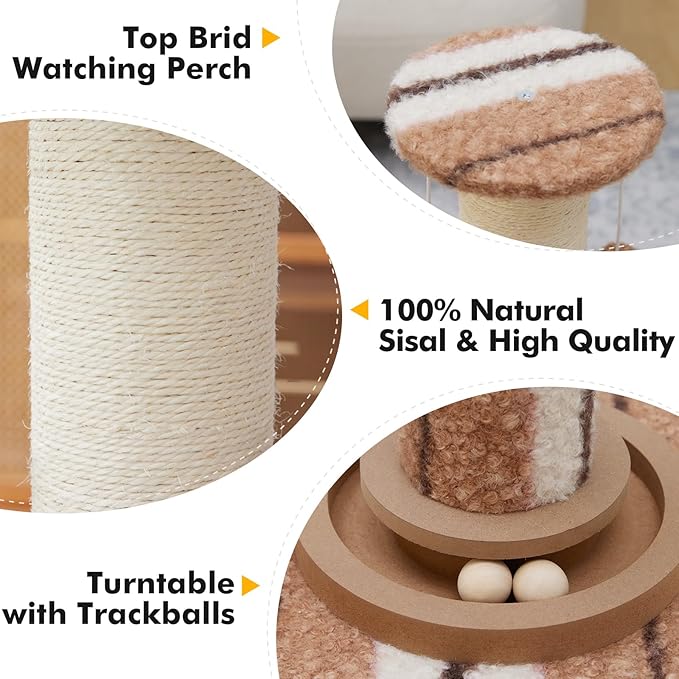 Woochpet 34inches Tall Cat Scratching Post with Cat Ball Track Toy Heavy Duty and Thicker Large Diameter Natural Sisal Cat Scratcher Post for Large Cats and Small Cats Protect Your Furniture