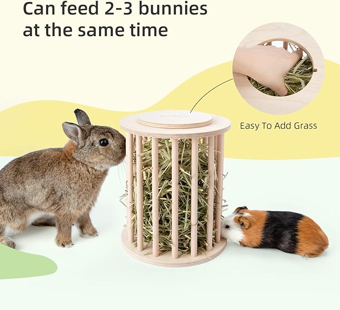 andwe Hay Feeder Less Wasted Wooden Food Feeding Rack for Rabbit Guinea Pig Chinchilla - Standing Pet-self Feeding Hay Manage