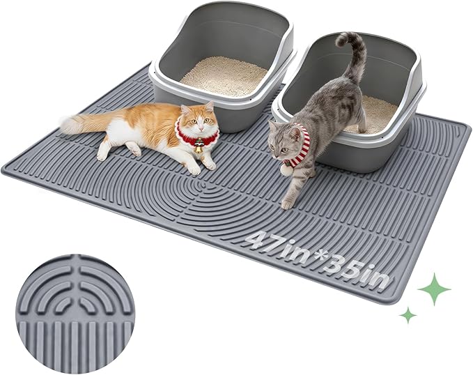 Pawtasy Cat Litter Box Mat,47" x 35" Extra Large Silicone Waterproof Litter Trapping Mat for Scatter Control Soft on Kitty Paws Non-Slip Easy to Clean