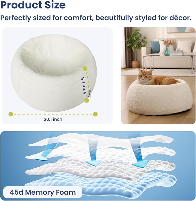 PAWSPIK Perfect Comfort Orthopedic Faux Rabbit Fur Memory Foam Cat & Small Dog Bed