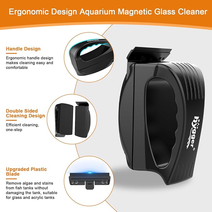 hygger Magnetic Fish Tank Cleaner, Aquarium Glass Cleaner with Algae Scraper Blade, Floating Scrubber Brush Magnet Cleaning Tool for 0.3-0.47 Inch Thick Glass Freshwater and Saltwater Tank, L