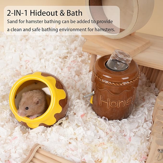 Ceramic Hamster Hideout,Honey Dwarf Hamster House,Guinea Pig Habitat Decor, Hideaway House for Gerbil, Cool Bed for All Season