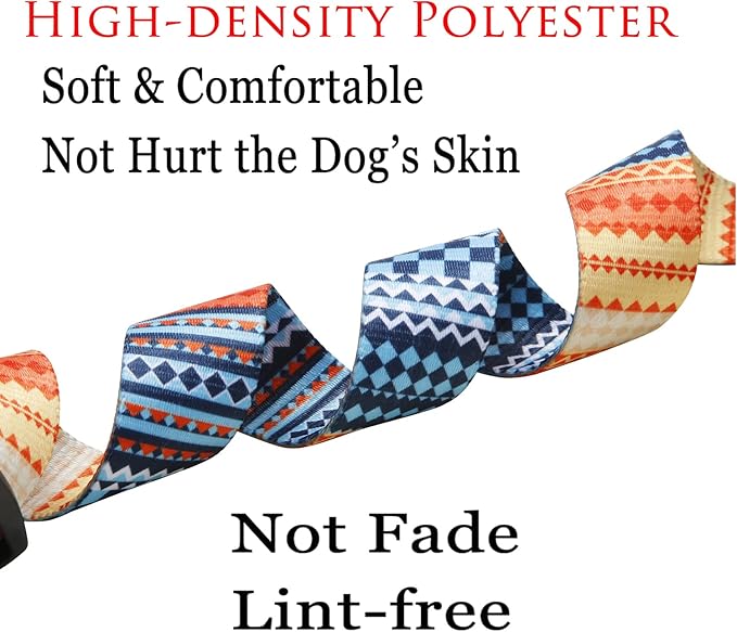 Mihqy Dog Collar with Bohemia Floral Tribal Geometric Patterns - Soft Ethnic Style Collar Adjustable for Small Medium Large Dogs（Bohemian Orange,L）