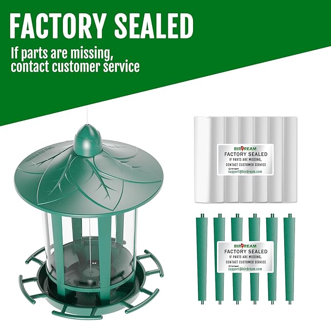 Birdream 2 Pack Bird Feeders for Outdoor Hanging, Assembly Required, 1-Min Easy Setup, Charming Castle Design, Attracting Cardinals Chickadees Goldfinches & Sparrows - Green