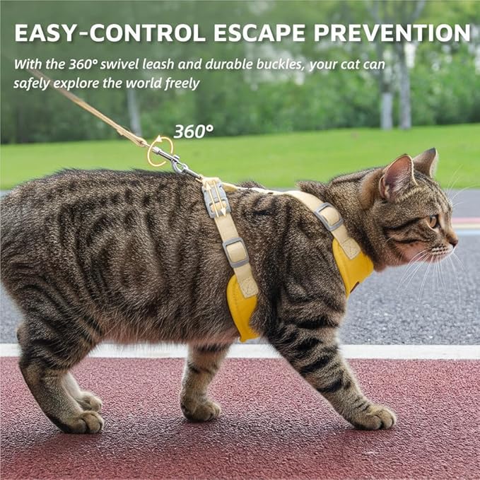Escape-Proof Cat Harness and Leash Set - Adjustable and Comfortable - Ideal for Walking Cat Outdoors - Fits Small Dogs, Kittens, Medium, and Large Cats (Yellow, XS)
