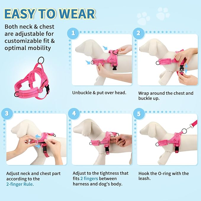 Lukovee No Pull Dog Harness and Leash Set, Soft Padded Small Dog Harness, Neck & Chest Adjustable Reflective Vest Puppy Harness with 4ft Lightweight Anti-Twist Dog Leash for Small Dogs (S, Pink)