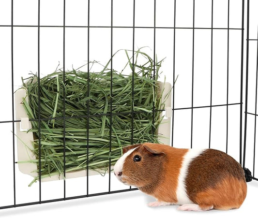 Hypeety Rabbit Hay Feeder Guinea Pig Hay Holder Plastic Automatic Hay Rack Cage Accessories for Bunny Guinea Pig Chinchillas Small Animals (White)