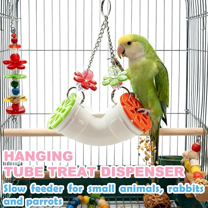 Rat Enrichment Toys, Interactive Foraging Toys for Birds, Rat Cage Accessories Enrichment - Hanging Tube Treat Dispenser | Slow Feeder for Small Animals, Hamsters, Rabbits and Parrots