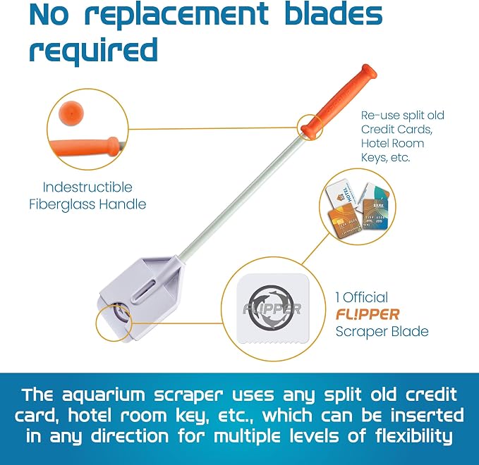 FLIPPER Platinum Nano Algae Scraper – Aquarium Glass & Acrylic Cleaner with Scrubber and Scraper 2-in-1 Design, Precision Fish Tank Cleaning Tool for Freshwater & Saltwater (12” Rigid Shaft)
