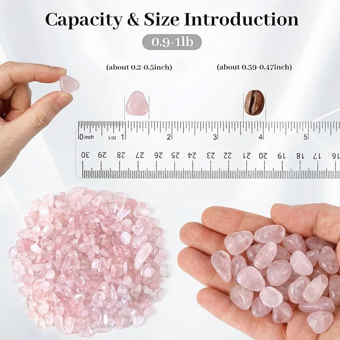 Rose Quartz Crystals, 1LB Pink Crushed Rose Quartz Chips Bulk | Assorted Succulent Rocks, Plant Gravels, Aquarium Fish Tank Gravel, Vase Filler