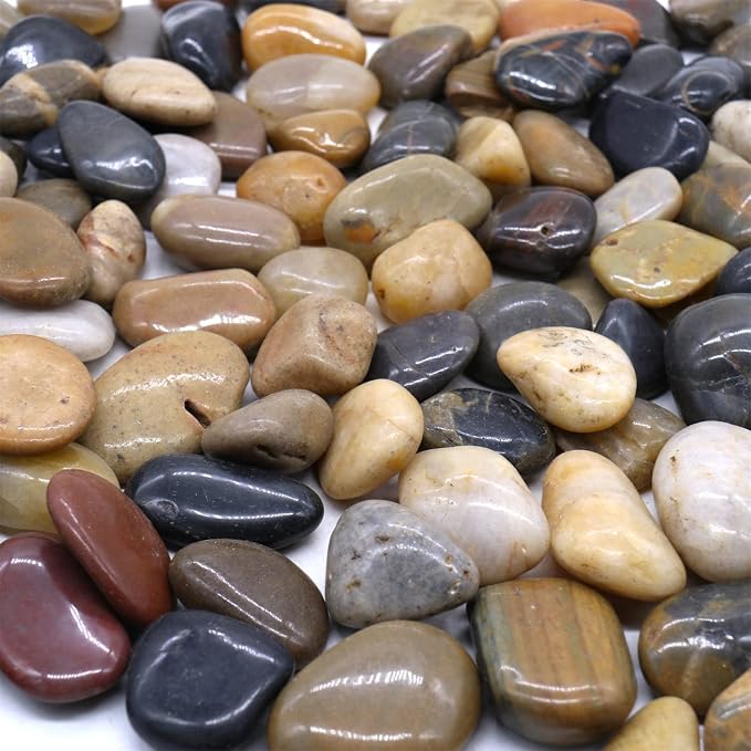 Mixed Color Polished Rocks for Plants, Decorative Pebbles, 1-2 Inch, 10 lb