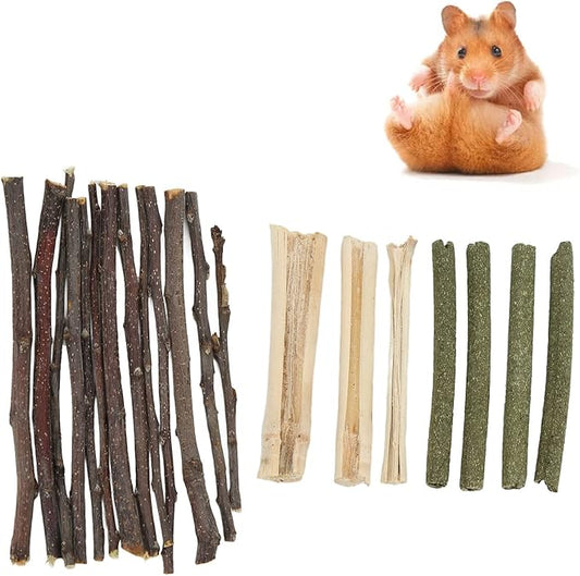 Natural Organic Apples Sticks, Hamster Chew Stick Hams Rabbit Bunny Gerbil Guinea Pig Squirrel Chinchilla Small Animal Chew Sticks (Apple Branch Grass Stick Sweet Bamboo Mix 300g)