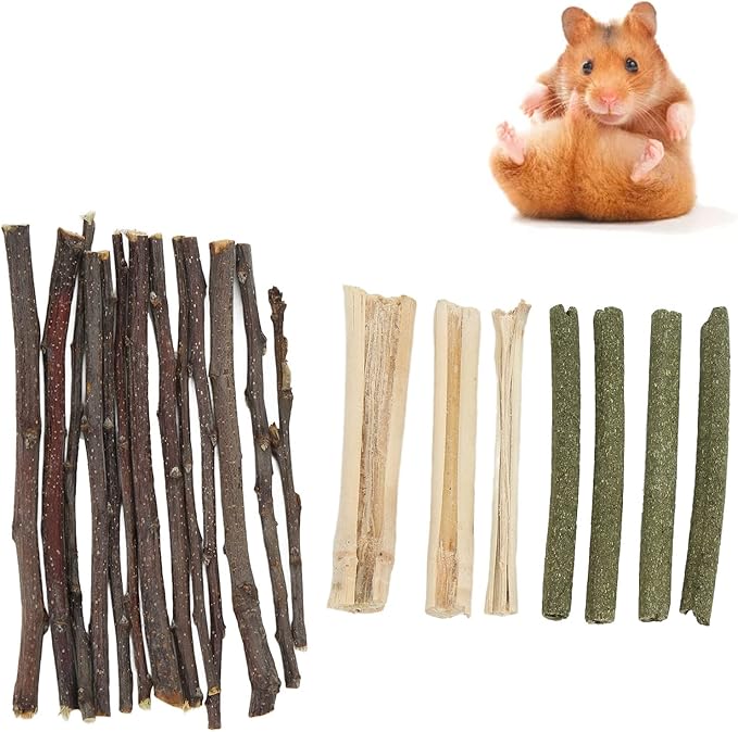 Natural Organic Apples Sticks, Hamster Chew Stick Hams Rabbit Bunny Gerbil Guinea Pig Squirrel Chinchilla Small Animal Chew Sticks (Apple Branch Grass Stick Sweet Bamboo Mix 200g)