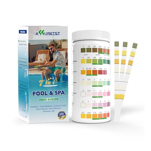 7-Way Pool Test Strips, 100 Strips Water Chemical Testing for Hot tub and Spa, Accurate Test Bromine, Total Alkalinity, pH, Free Chlorine, Total Hardness, Cyanuric Acid, and Total Chlorine