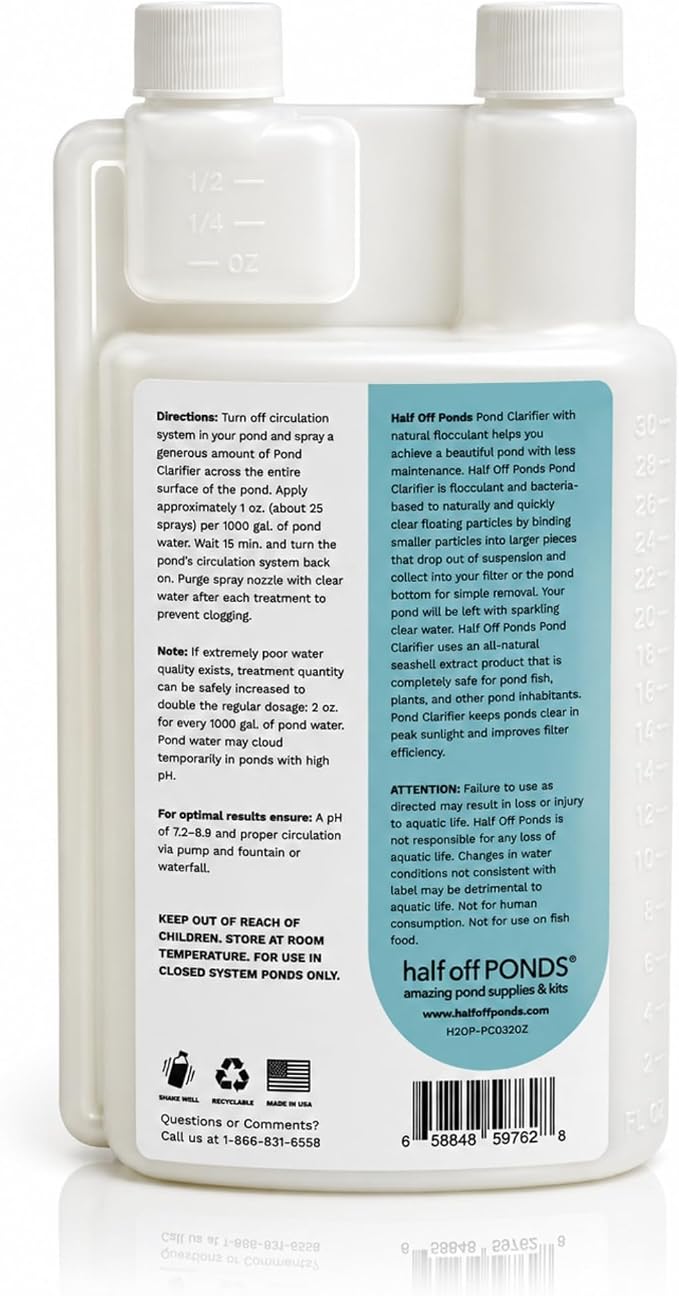Natural Pond Flocculant for Cloudy Water & Suspended Particles, 32 oz | Natural flocculant, binds suspended particles, clears cloudy water, improves filter performance, fish and plant safe