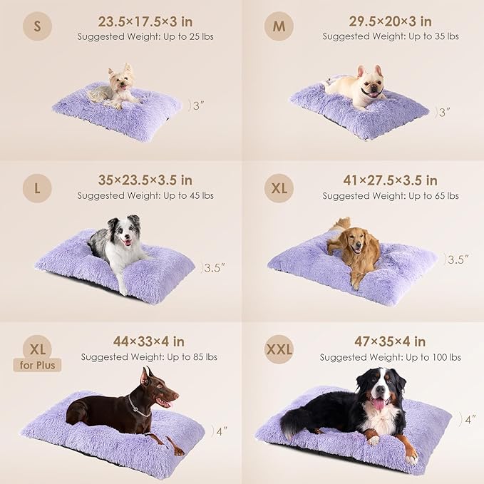 EHEYCIGA Fluffy Dog Crate Bed for Extra Large Dogs, Plush Faux Fur Crate Pad, Calming Anti Anxiety XL Dog Bed, Washable Soft Warm Mat with Non-Slip Bottom, Purple