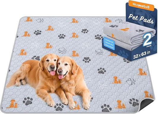 WanpeeGoo Washable Pee Pads for Dogs, 2 Pack Absorbent Reusable Training Dog Pads Pet Puppy Pads, Non-Slip Potty Pads for Whelping, Playpen, Crate, Bed, Orange, 32"x63"